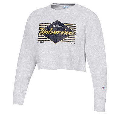 Women's Champion Heather Gray Michigan Wolverines Reverse WeaveÂ Cropped Pullover Sweatshirt