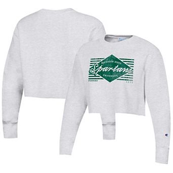 Women's Champion Heather Gray Michigan State Spartans Reverse WeaveÂ Cropped Pullover Sweatshirt