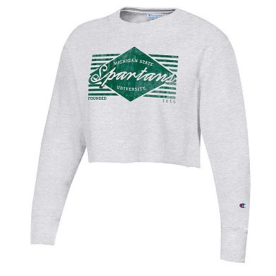 Women's Champion Heather Gray Michigan State Spartans Reverse Weave Cropped Pullover Sweatshirt