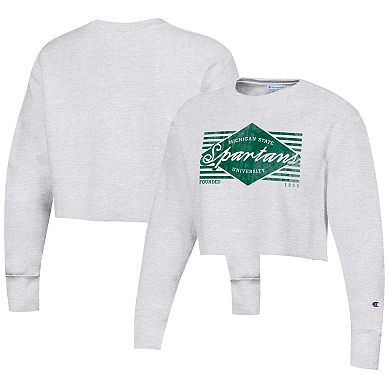 Women's Champion Heather Gray Michigan State Spartans Reverse WeaveÂ Cropped Pullover Sweatshirt
