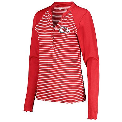 Women's Antigua  Red Kansas City Chiefs Maverick Waffle Henley Long Sleeve T-Shirt