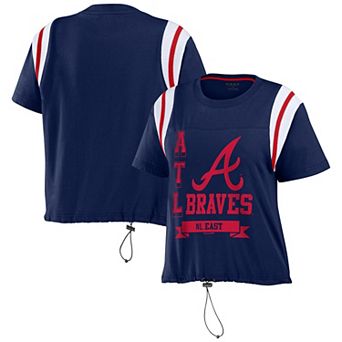 Women's WEAR by Erin Andrews Navy Atlanta Braves Cinched Colorblock T-Shirt