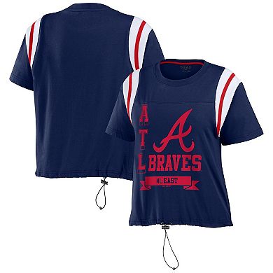 Women's WEAR by Erin Andrews Navy Atlanta Braves Cinched Colorblock T-Shirt