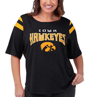 Women's G-III 4Her by Carl Banks Black Iowa Hawkeyes Plus Size Linebacker Half-Sleeve T-Shirt