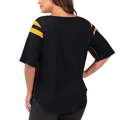 Women's G-III 4Her by Carl Banks Black Iowa Hawkeyes Plus Size Linebacker Half-Sleeve T-Shirt