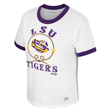 Women's Colosseum x Wrangler White LSU Tigers Freehand Ringer T-Shirt