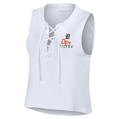 Women's WEAR by Erin Andrews White Detroit Tigers Lace-Up Tank Top