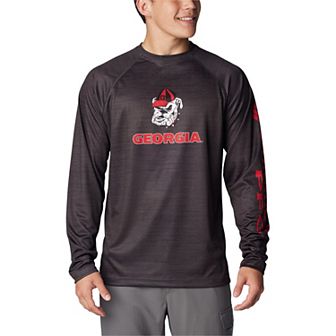 Men's Columbia Heather Charcoal Georgia Bulldogs PFG Terminal Tackle Omni-Shade Raglan Long Sleeve T-Shirt