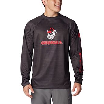 Men's Columbia Heather Charcoal Georgia Bulldogs PFG Terminal Tackle Omni-Shade Raglan Long Sleeve T-Shirt