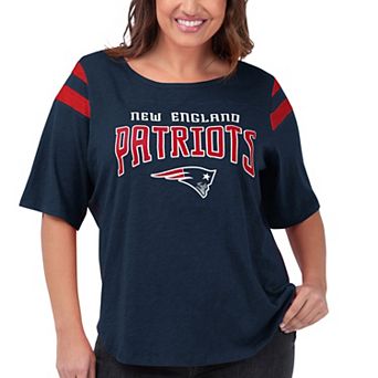 Women's G-III 4Her by Carl Banks Navy New England Patriots Plus Size Linebacker Short Sleeve T-Shirt