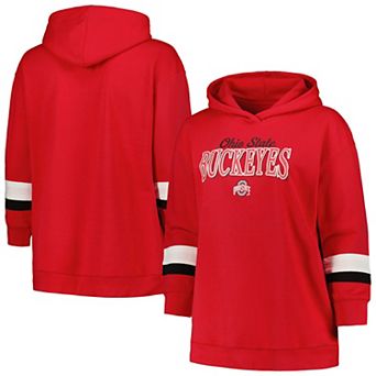 Women's Profile Scarlet Ohio State Buckeyes Plus Size Badge Bridge Stripe Pullover Hoodie