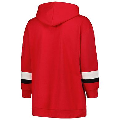 Women's Profile Scarlet Ohio State Buckeyes Plus Size Badge Bridge Stripe Pullover Hoodie