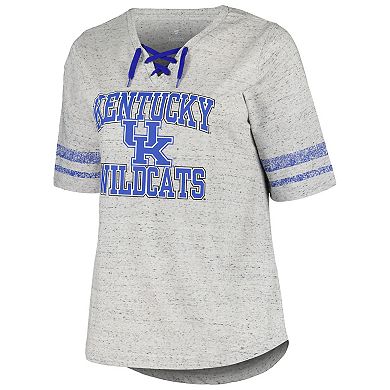 Women's Profile Heather Gray Kentucky Wildcats Plus Size Striped Lace-Up T-Shirt