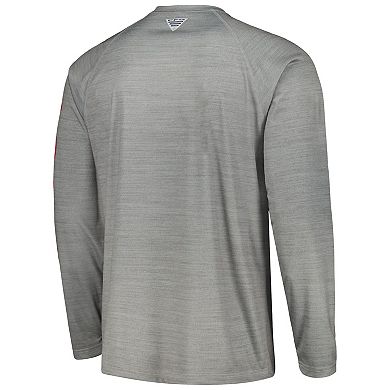 Men's Columbia Gray Ohio State Buckeyes PFG Terminal Tackle Omni-Shade Raglan Long Sleeve T-Shirt