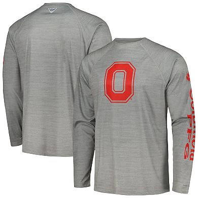 Men's Columbia Gray Ohio State Buckeyes PFG Terminal Tackle Omni-Shade Raglan Long Sleeve T-Shirt