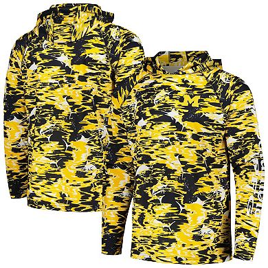 Men's Columbia  Navy Michigan Wolverines PFG Terminal Tackle Omni-Shade Rippled Long Sleeve Hooded T-Shirt