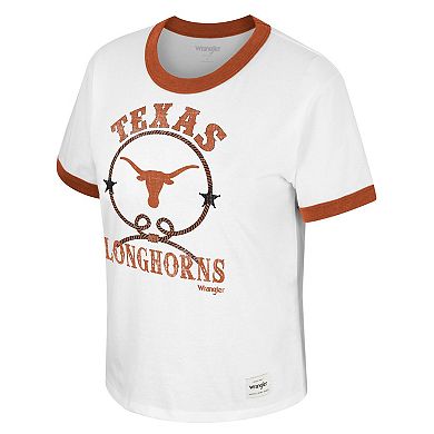 Women's Colosseum x Wrangler White Texas Longhorns Freehand Ringer T-Shirt