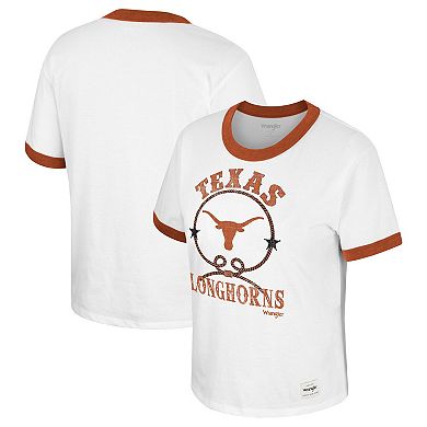 Women's Colosseum x Wrangler White Texas Longhorns Freehand Ringer T-Shirt