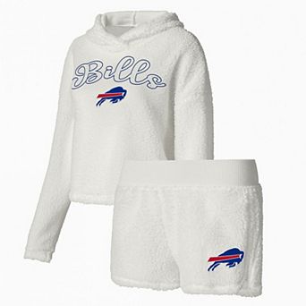 Women's Concepts Sport White Buffalo Bills Fluffy Pullover Sweatshirt & Shorts Sleep Set