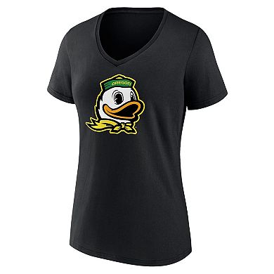 Women's Fanatics Branded Black Oregon Ducks Evergreen Logo V-Neck T-Shirt