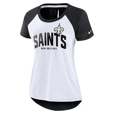Women's Nike White/Heather Black New Orleans Saints Back Cutout Raglan T-Shirt