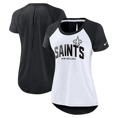 Women's Nike White/Heather Black New Orleans Saints Back Cutout Raglan T-Shirt