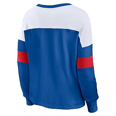 Women's Fanatics Branded Royal/White Chicago Cubs Even Match Lace-Up Long Sleeve V-Neck T-Shirt