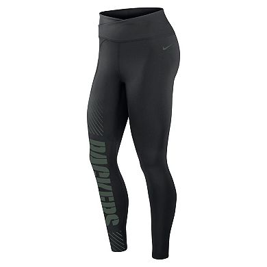 Women's Nike Black Green Bay Packers Yard Line Crossover Leggings