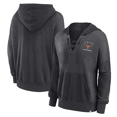 Women's Fanatics Branded Heather Charcoal Texas Longhorns Campus Lace-Up Pullover Hoodie