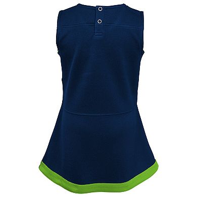 Girls Toddler College Navy Seattle Seahawks Two-Piece Cheer Captain Jumper Dress & Bloomers Set