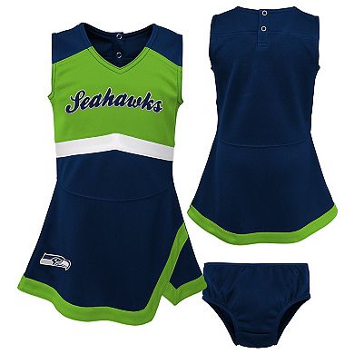 Girls Toddler College Navy Seattle Seahawks Two-Piece Cheer Captain Jumper Dress & Bloomers Set