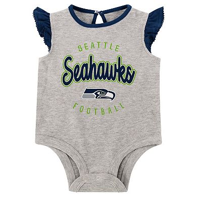 Girls Infant Heather Gray/Navy Seattle Seahawks All Dolled Up Three-Piece Bodysuit, Skirt & Booties Set