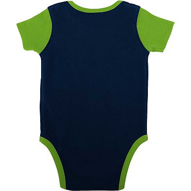 Newborn & Infant Navy/Neon Green Seattle Seahawks Home Field Advantage Three-Piece Bodysuit, Bib & Booties Set