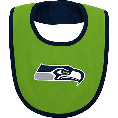 Newborn & Infant Navy/Neon Green Seattle Seahawks Home Field Advantage Three-Piece Bodysuit, Bib & Booties Set