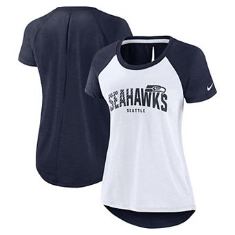 Women's Nike White/Heather College Navy Seattle Seahawks Back Cutout Raglan T-Shirt
