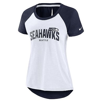 Women's Nike White/Heather Scarlet Seattle Seahawks Back Slit Lightweight Fashion T-Shirt