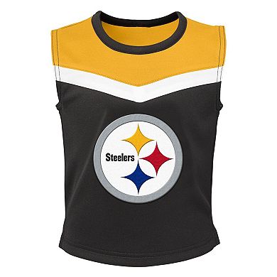 Girls Preschool Black Pittsburgh Steelers Spirit Cheer Two-Piece Cheerleader Set with Bloomers