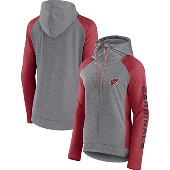 Women's Fanatics Branded Heather Gray/Cardinal Arizona Cardinals Blind Side Raglan Full-Zip Hoodie