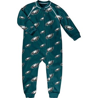 Toddler Midnight Green Philadelphia Eagles Allover Print Raglan Full-Zip Sleeper