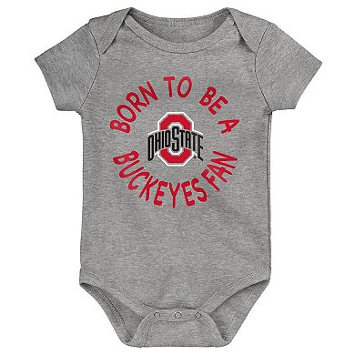 Newborn & Infant Scarlet/White/Heather Gray Ohio State Buckeyes Born To Be Three-Pack Bodysuit Set