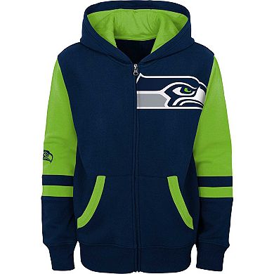 Youth Navy Seattle Seahawks Colorblock Full-Zip Hoodie