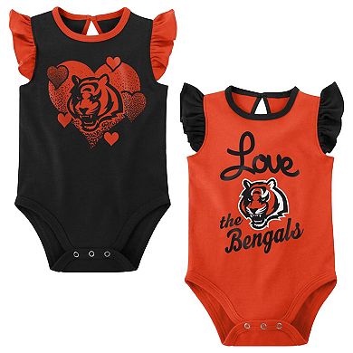Girls Newborn & Infant Black/Orange Cincinnati Bengals Spread the Love 2-Pack Bodysuit Set