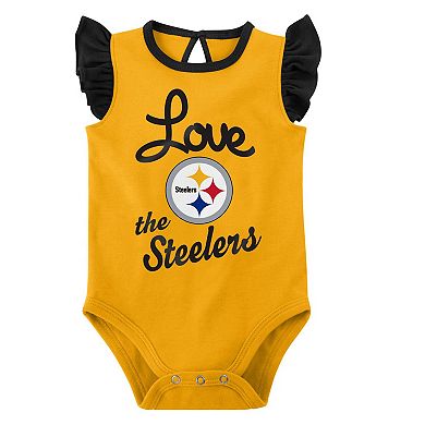 Girls Newborn & Infant Black/Gold Pittsburgh Steelers Spread the Love 2-Pack Bodysuit Set