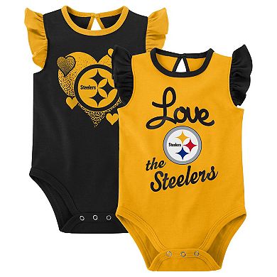 Girls Newborn & Infant Black/Gold Pittsburgh Steelers Spread the Love 2-Pack Bodysuit Set