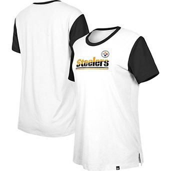 Women's New Era White/Black Pittsburgh Steelers Third Down Colorblock T-Shirt