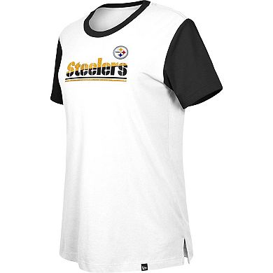 Women's New Era White/Black Pittsburgh Steelers Third Down Colorblock T-Shirt