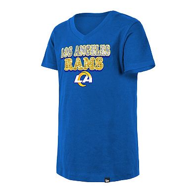 Girls Youth New Era Royal Los Angeles Rams Reverse Sequin V-Neck T-Shirt