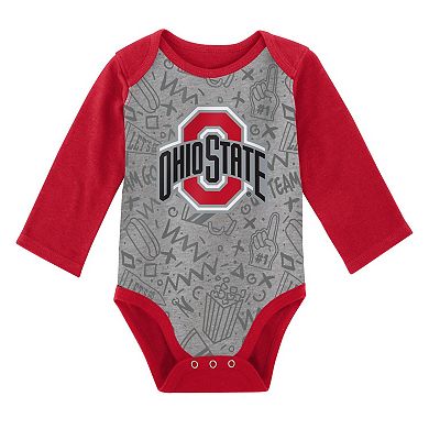 Newborn & Infant White/Gray Ohio State Buckeyes 2-Pack Play Time Long Sleeve Bodysuit Set