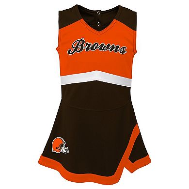 Girls Toddler Brown Cleveland Browns Two-Piece Cheer Captain Jumper Dress & Bloomers Set