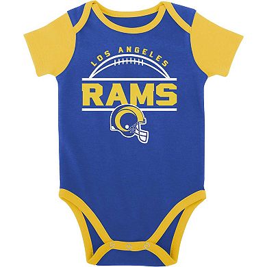 Newborn & Infant Royal/Gold Los Angeles Rams Home Field Advantage Three-Piece Bodysuit, Bib & Booties Set